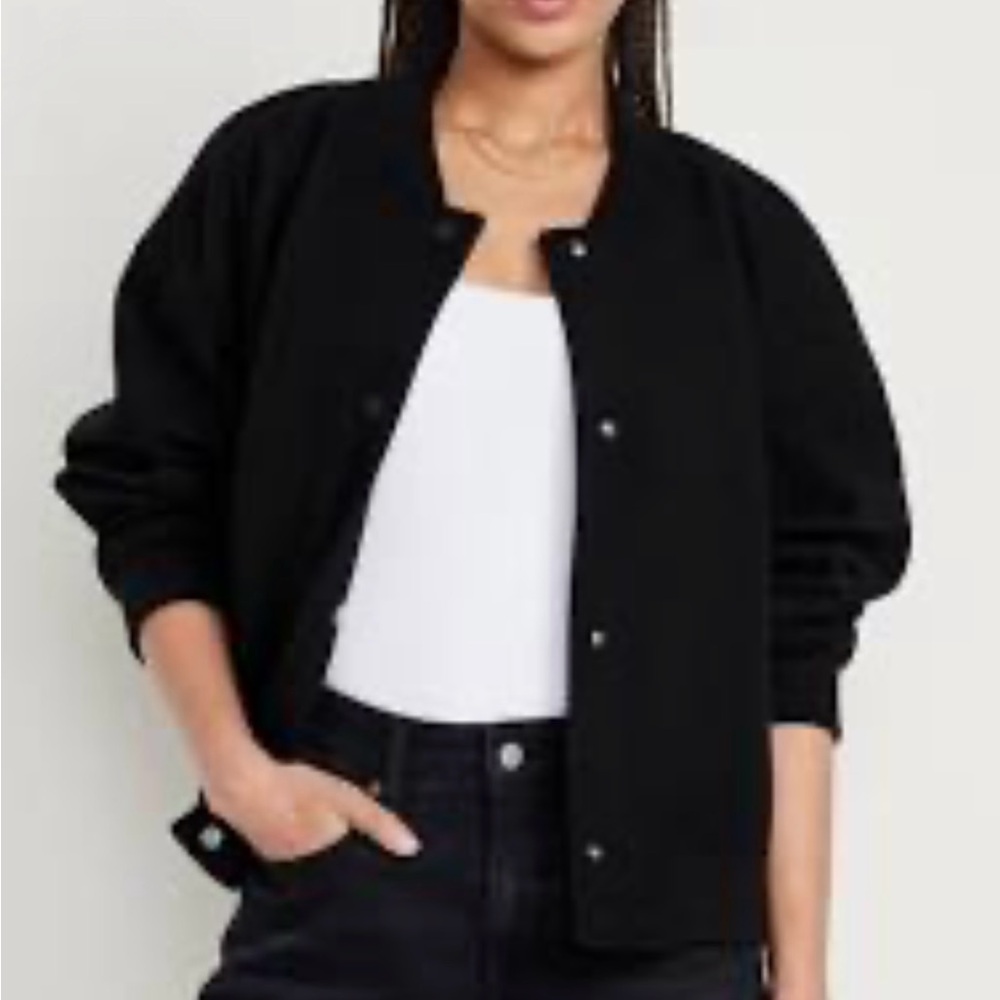NWOT Old Navy Womens Black Bomber Coat, Wool Like, size M